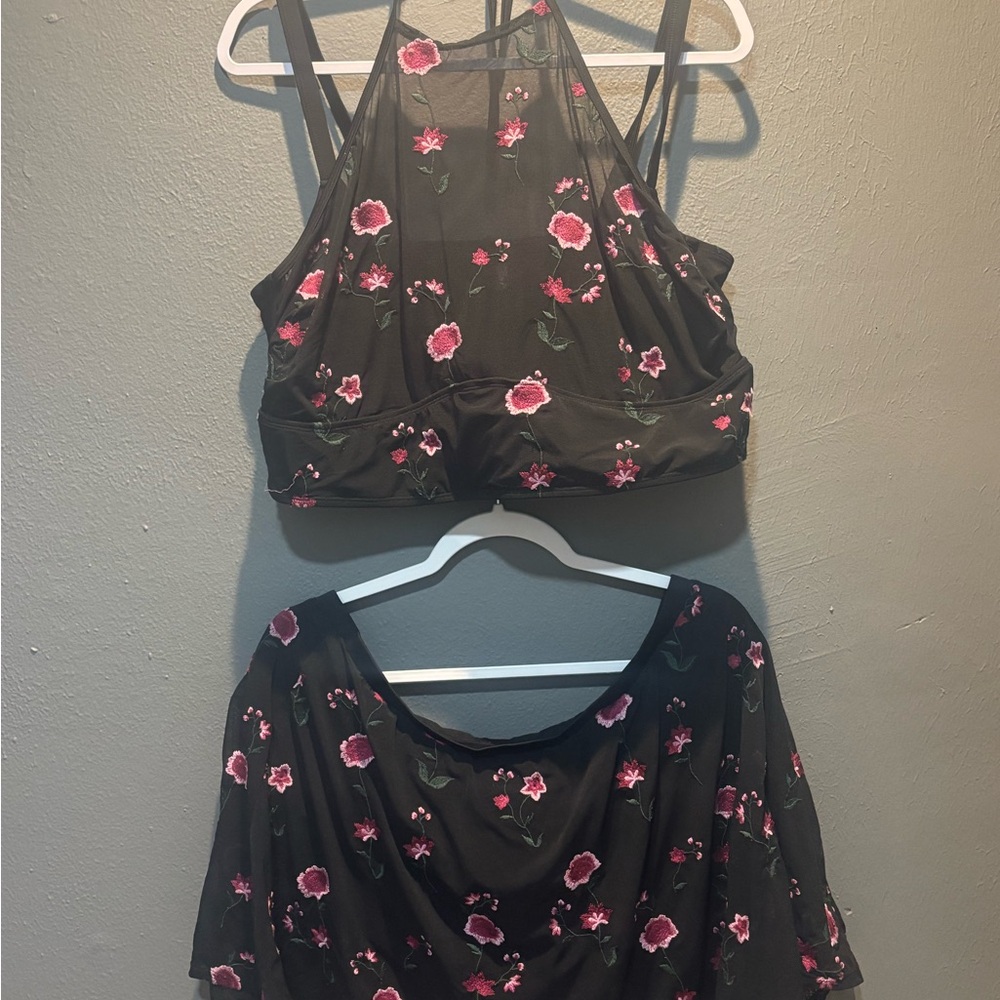 Floral Black and Pink Two-Piece Set